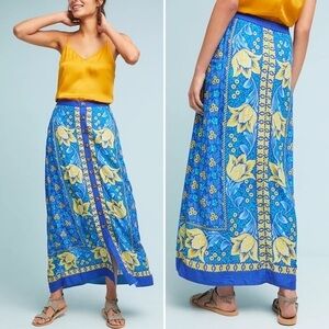 Anthropologie Maeve Floral Buttoned Cornelia Maxi Skirt 70s Summer Boho US 14